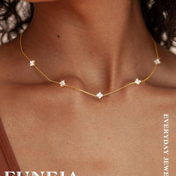 Elegant 16+2.7in Gold or Silver Cubic Zirconia Layered Necklace for Women with B - Picture 2 of 9